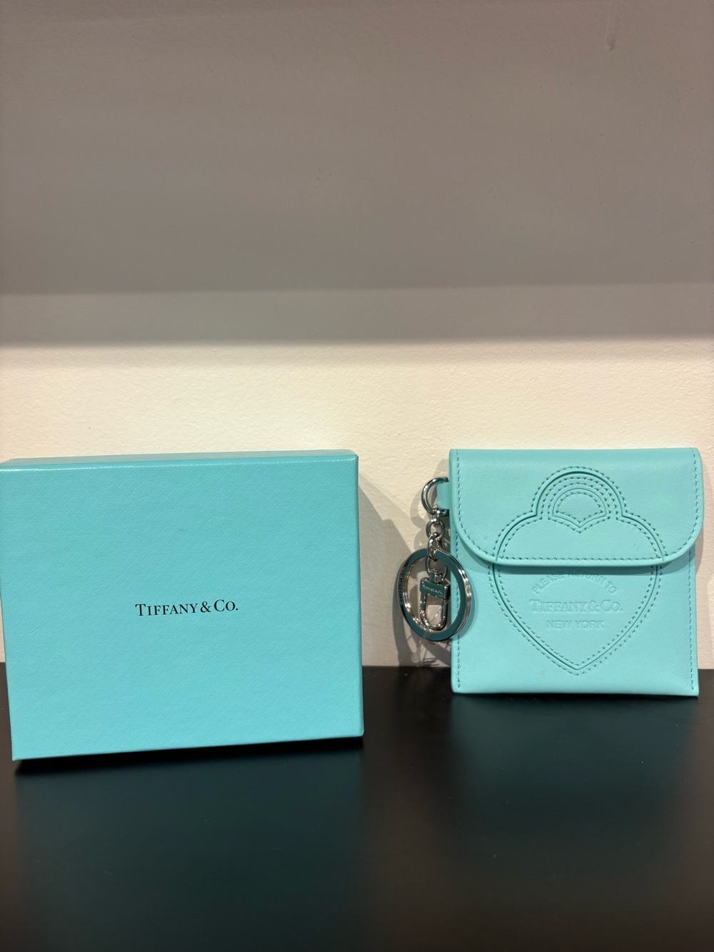 Tiffany & Co Return To Tiffany Heart Blue Leather Pouch Bag Charm Keychain